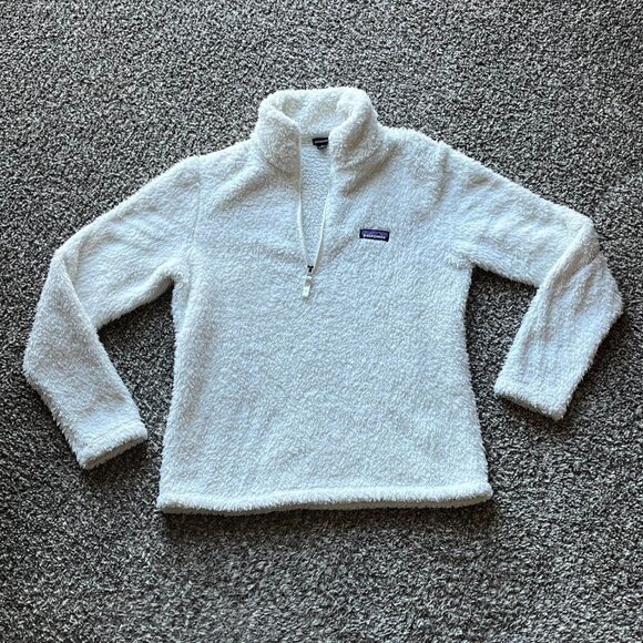 White Patagonia Los Gatos Fleece Jacket Womens Medium Winter Minimalist Pullover - Picture 1 of 6